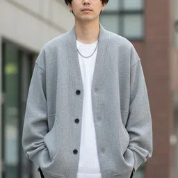 HERE&NOW Men Grey Long Sleeves Cardigan image 2