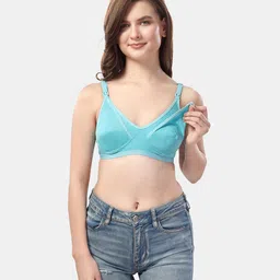Fabme Cotton Sleeveless Solid Non Padded Maternity Nursing Bra - Sea Green-picture-35