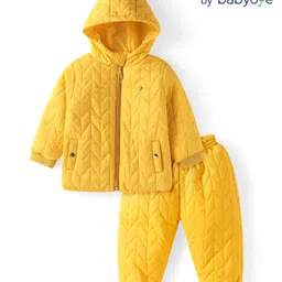 Babyoye Knit Quilted Full Sleeves Winter Wear Hooded Jacket & Jogger Set with Pocket Detailing - Yellow-picture-18