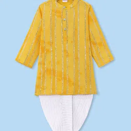 Babyhug Woven Full Sleeves Lurex Embroidered Kurta Dhoti Set - Yellow-picture-19