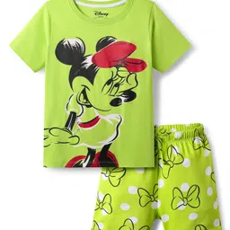 HoneyHap Disney Single Jersey Knit Half Sleeves Shorts Night Suit with Minnie Mouse Graphics - Limegreen-picture-20
