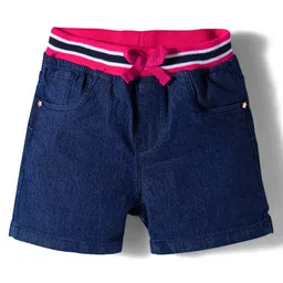 Babyhug Denim Mid Thigh Washed Shorts With Ribbed Waist - Navy Blue-picture-17