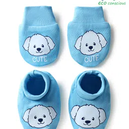 Babyoye 100% Cotton Knit Puppy Printed Mittens & Booties Set - Light Blue-image-69