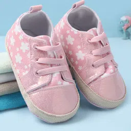 Babyoye Lace Up Booties with Floral Print - Pink-image-33