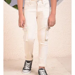 CRIMSOUNE CLUB Cotton Denim Solid Jeans - Beige-image-40