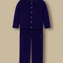 Cherry Crumble By Nitt Hyman Cotton Woven Full Sleeves Solid Winter Jacket & Pant Set - Blue-picture-31