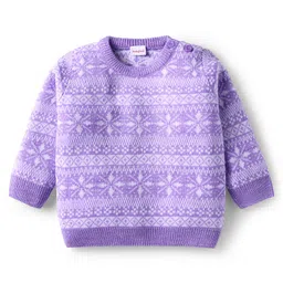 Babyhug Knit Full Sleeves Sweater Set with Cap Aztec Design - Lilac image 2