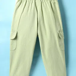 Little Kangaroos Cotton Knit Full Length Solid Colour Trouser with Cargo Pockets - Light Green image 2
