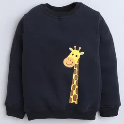 baatcheet BBAATCHEET Fleece Knit Full Sleeves Giraffe Printed Light Winter Sweatshirt & Joggers Set - Black image 3