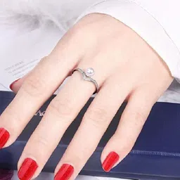 Bling Queen Silver Plated Cubic Zirconia Studded & Beaded Finger Ring image 3