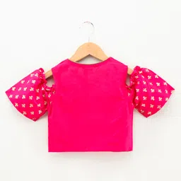 Twisha Cold Shoulders Half Sleeves Printed Top & Dhoti Pants Set - Pink & Yellow image 4