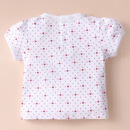ToffyHouse Cotton Knit Half Sleeves Inner T-Shirt & Dungaree Style Onesie with Stripes & Heart Print - Red & White image 3