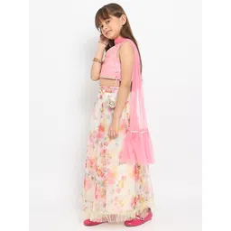 nautinati Nauti Nati Sleeveless Sequin Embellished & Embroidered Choli With Seamless Watercolour Effect Floral Printed Lehenga & Dupatta - Pink image 5