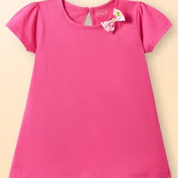 Babyhug Single Jersey Knit Half Sleeves Solid & Polka Dot Printed Dresses With Bow Applique Pack of 2 - Dark & Light Pink image 4