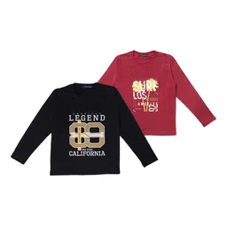 NeuVin Kids Pack Of 2 Typography Printed Round Neck Long Sleeves Cotton T-shirts-picture-51