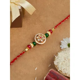 TEEJH Kundan Stone Studded & Beaded Thread Rakhi-picture-28