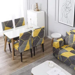 HOKIPO Grey & Yellow Printed 2 Seater Sofa Cover With Arms image 5