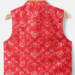 Babyhug Woven Full Sleeves Kurta Pyjama Set with Floral Printed Nehru Jacket - Beige image 5