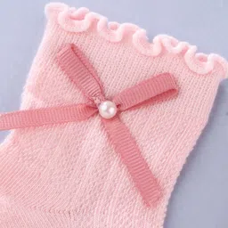 KIDLINGSS Pack Of 2 Bow Applique Detailed Pearls Embellished Socks - White & Pink image 5