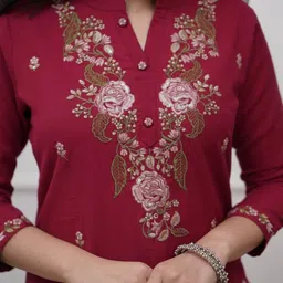 Kethi Fashion Women Floral Embroidered Regular Thread Work Kurta with Trousers & With Dupatta image 2