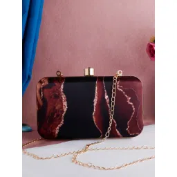 SWISNI Brown Abstract Digital Printed Clutch Bag image 1