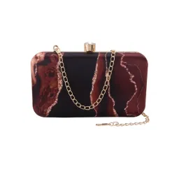 SWISNI Brown Abstract Digital Printed Clutch Bag image 2