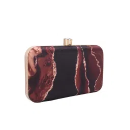 SWISNI Brown Abstract Digital Printed Clutch Bag image 4