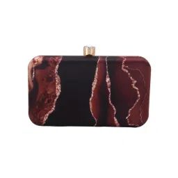 SWISNI Brown Abstract Digital Printed Clutch Bag image 5