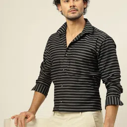 JADEBERRY Men Classic Slim Fit Horizontal Stripes Opaque Striped Casual Shirt-picture-32