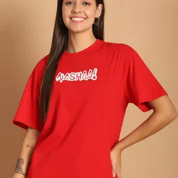 Dreambe Women Graphic Printed Round Neck Cotton Oversized T-shirt-image-32