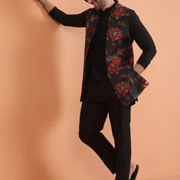 KISAH Men Mandarin Collar Regular Straight Kurta with Trousers-picture-15