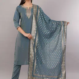 JIDI FASHION Women Embroidered Regular Sequinned Kurta, Trousers With Dupatta-picture-35