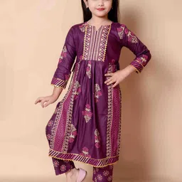 BARKAT DESIGNING PLANET Girls Ethnic Motifs Printed Kurta with Palazzos & Supernet-image-59