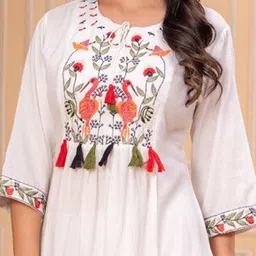 BAESD Embroidered Round Neck Empire A-Line Kurta With Trousers image 3