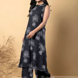 Readiprint Floral Printed Sleeveless Cotton A-Line Kurta With Palazzos image 4