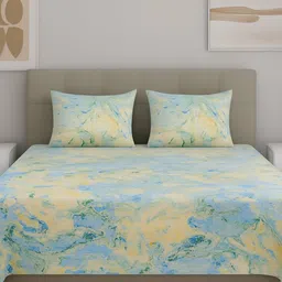 Bedbathandbliss Blue Printed Cotton 300 TC Super King Bedsheet & 2 Pillow Covers-108x108In-picture-19