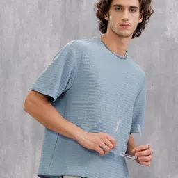 WROGN Men Self Design Round Neck Cotton Oversized T-shirt image 4