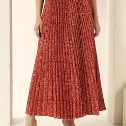 OTABU Printed Pleated A-Line Maxi Skirt-picture-24