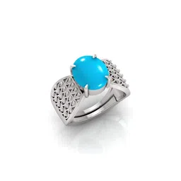 todani jems 12.25 Ratti Turquoise Stone Original Certified Firoja Gemstone Silver Plated | Adjustable Ring image 1