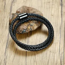 THE MEN THING Men Genuine Braided Leather Charm Bracelet image 4