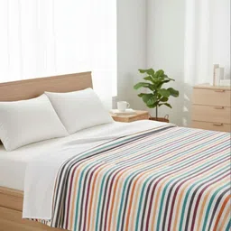 Tharunsha Elite Red & Blue 2 Pieces Striped Pure Cotton AC Room Blanket image 3