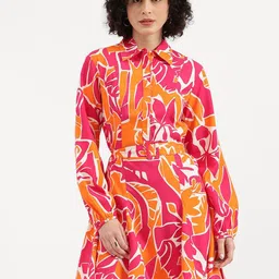 United Colors of Benetton Women Printed Spread Collar Abstract Puff Sleeve Shirt Dress-picture-45