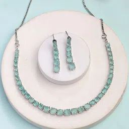 Sukkhi Rhodium-Plated American Diamond Studded Choker Necklace With Earrings-image-47