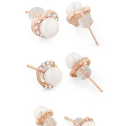 Zaveri Pearls Set Of 3 Rose Gold-Plated Cubic Zirconia Studded & Beaded Circular Studs image 2