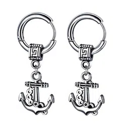 M Men Style Stainless Steel Silver-Plated Geometric Hoop Earrings image 3