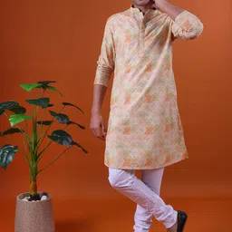 NAMASKAR Men Floral Printed Regular Pure Cotton Kurta with Churidar-picture-19