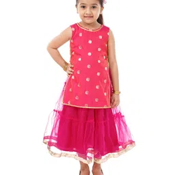 Babyoye Sleeveless Kurta with Danglers & Lehenga Set - Pink-picture-25
