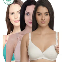 Inner Sense Pack Of 3 Organic Cotton Antimicrobial Solid Colour Nursing Bra - Sea Green White Beige-picture-43