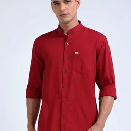 U.S. PITCHERS Men Standard Slim Fit Solid Mandarin Collar Casual Shirt-picture-38