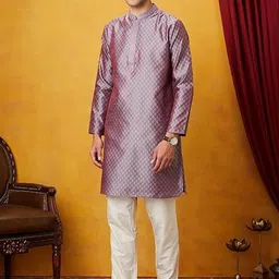 GRATIVO CREATION Men Woven Design Knee Length Regular Pure Cotton Kurta with Trousers image 1